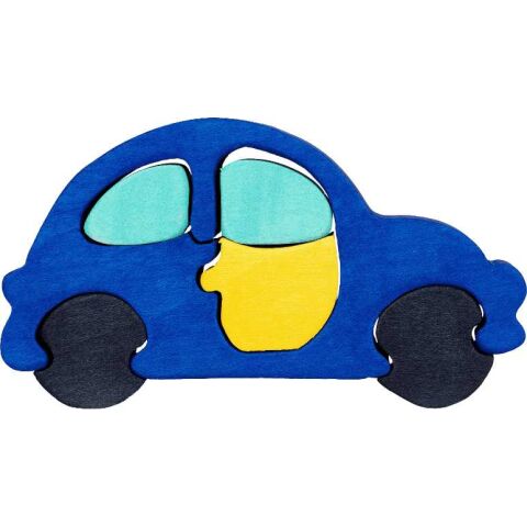 Fauna Dřevěné vkládací puzzle z masivu malé auto modré