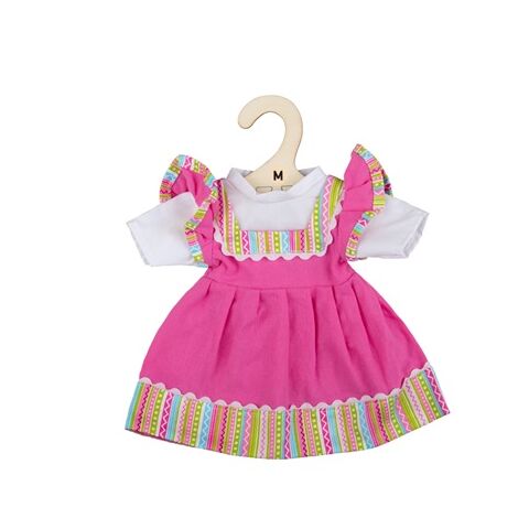 Bigjigs Toys Růžové šaty s pruhovaným lemováním pro panenku 34 cm