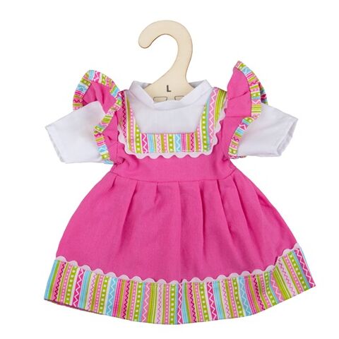 Bigjigs Toys Růžové šaty s pruhovaným lemováním pro panenku 38 cm
