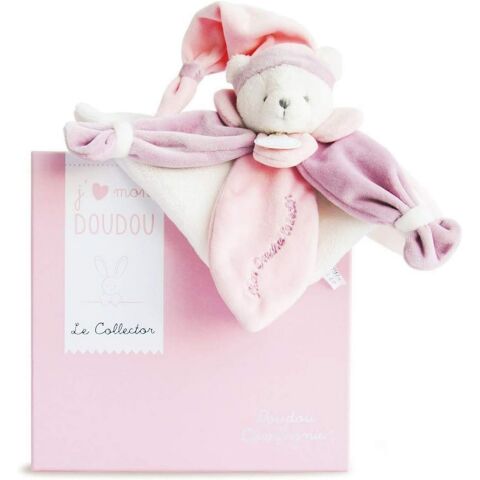 Doudou Dárková sada - plyšový muchláček růžový medvídek 24 cm