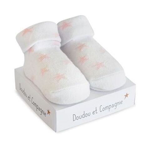 Doudou Ponožky pro holčičku 0-6 měs. 1 pár bílá s hvězdičkami