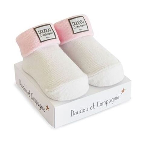 Doudou Ponožky pro holčičku 0-6 měs. 1 pár bílá s růžovým lemem
