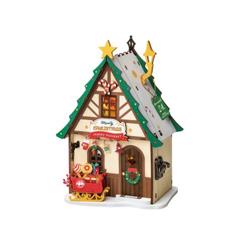 RoboTime 3D dřevěná skládačka Miniatura domečku Svítící vánoční dům