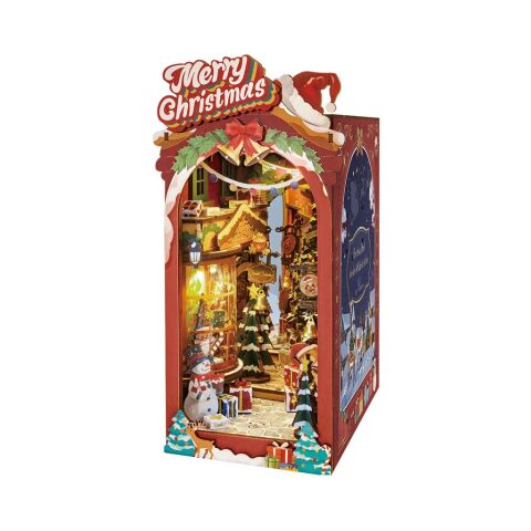 RoboTime 3D skládačka Zarážka na knihy Miniatura domečku Vánoční ulička