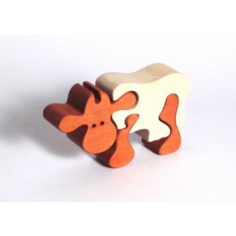 Fauna Dřevěné vkládací puzzle z masivu kráva hnědá