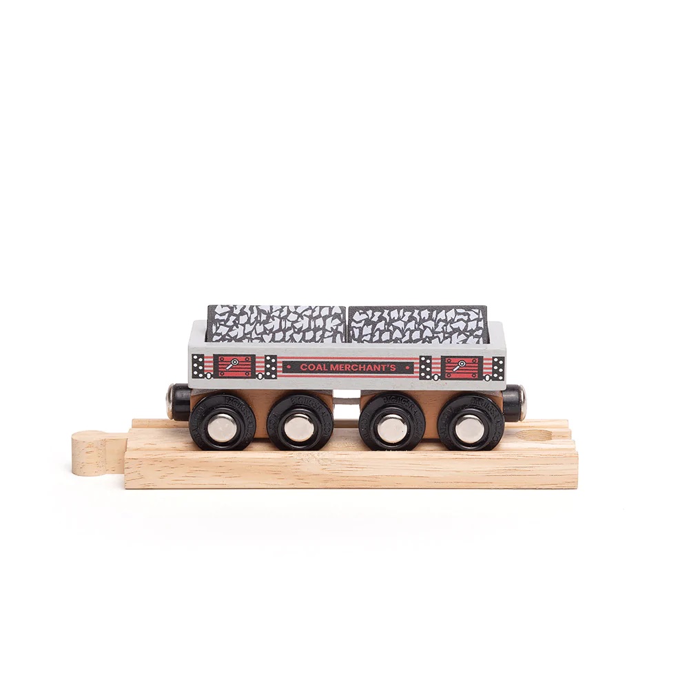 Bigjigs Rail Dlouhý vagónek s uhlím + 2 koleje - II. jakost