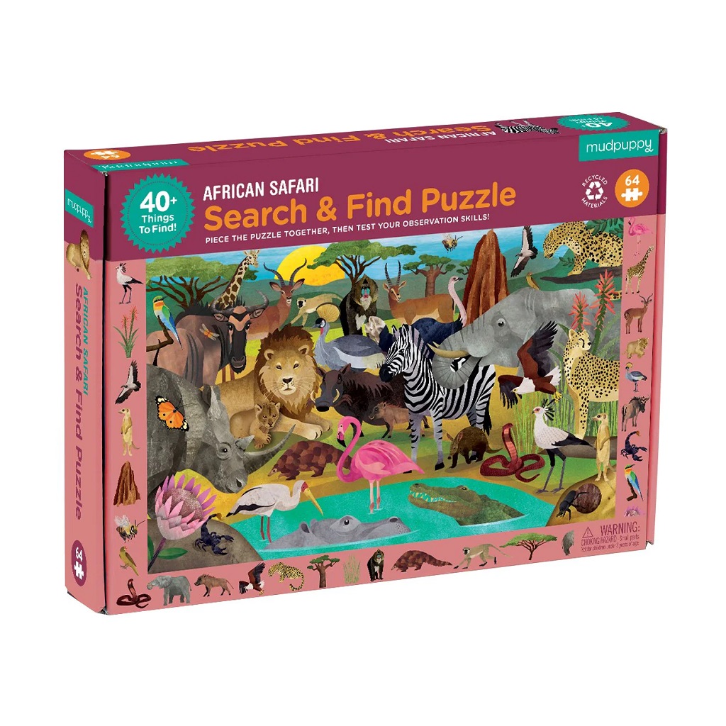 Levně Mudpuppy Puzzle skládej a hledej Safari 64 dílů