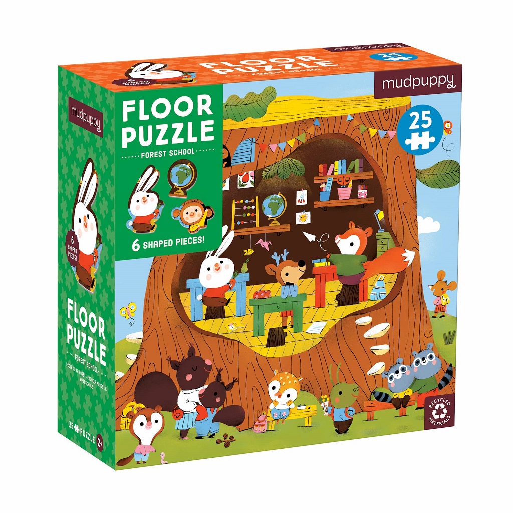 Levně Mudpuppy Podlahové puzzle Lesní školka s tvarovanými dílky 25 dílků