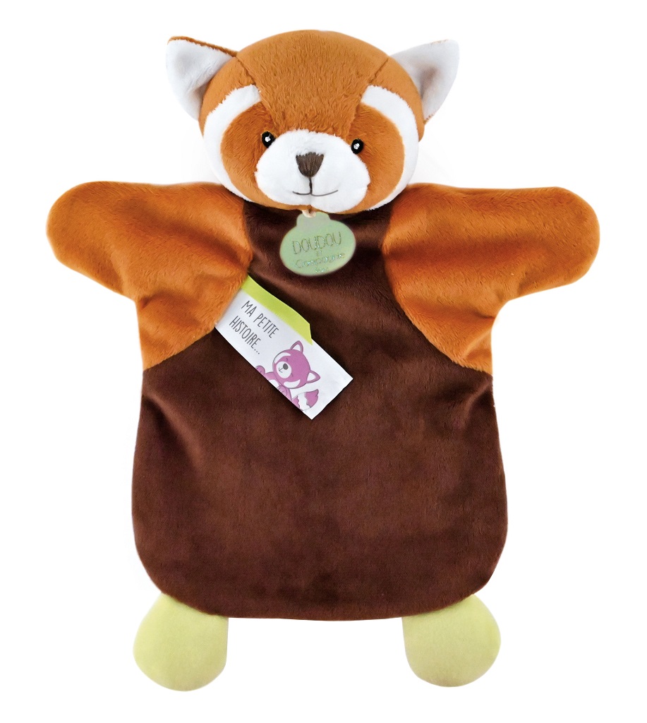 Levně Doudou Plyšový maňásek panda červená 25 cm