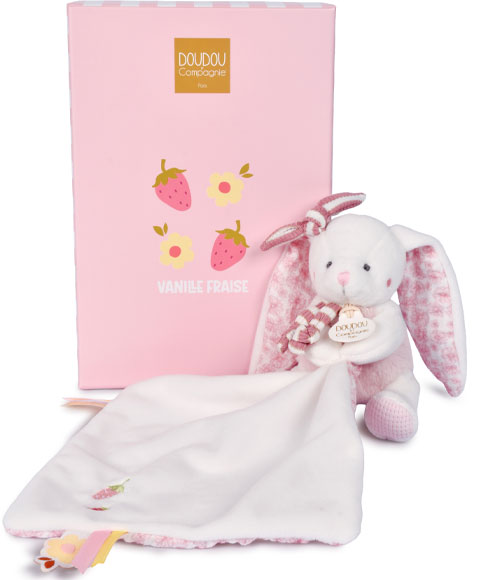Doudou Dárková sada Plyšový králíček s dečkou 10 cm růžový