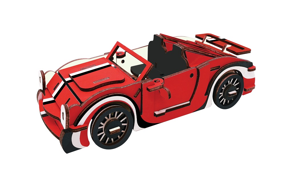 Levně Woodcraft Dřevěné 3D puzzle Červený kabriolet