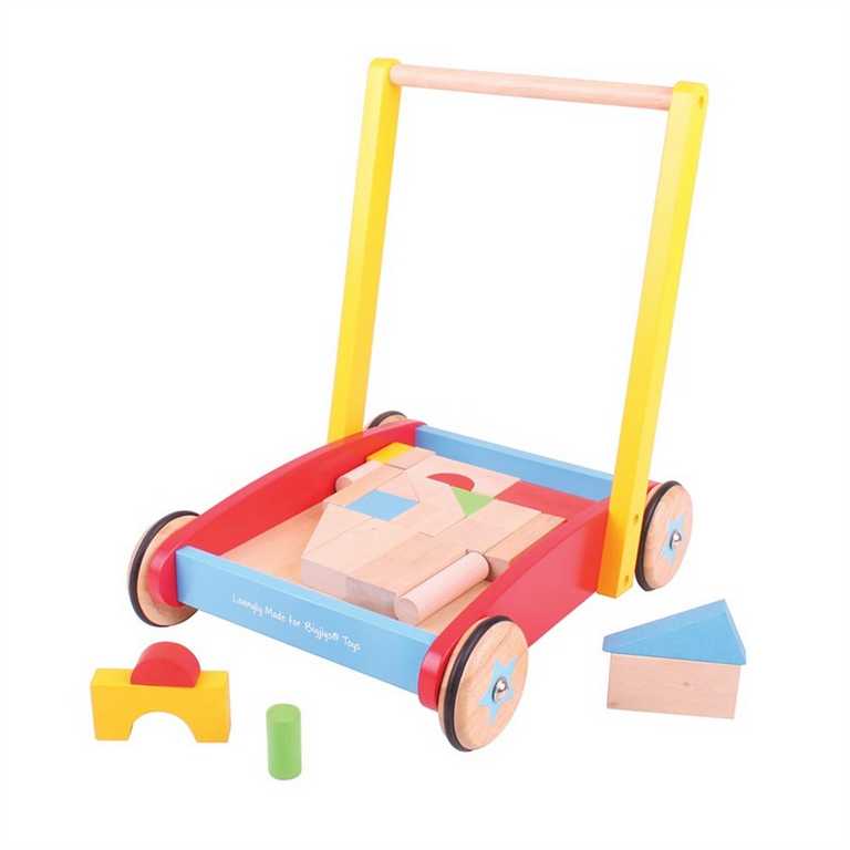 Levně Bigjigs Baby Dřevěné kostky ve vozíku