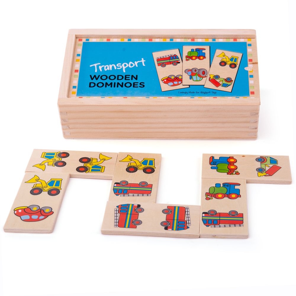 Levně Bigjigs Toys Dřevěné domino dopravní prostředky