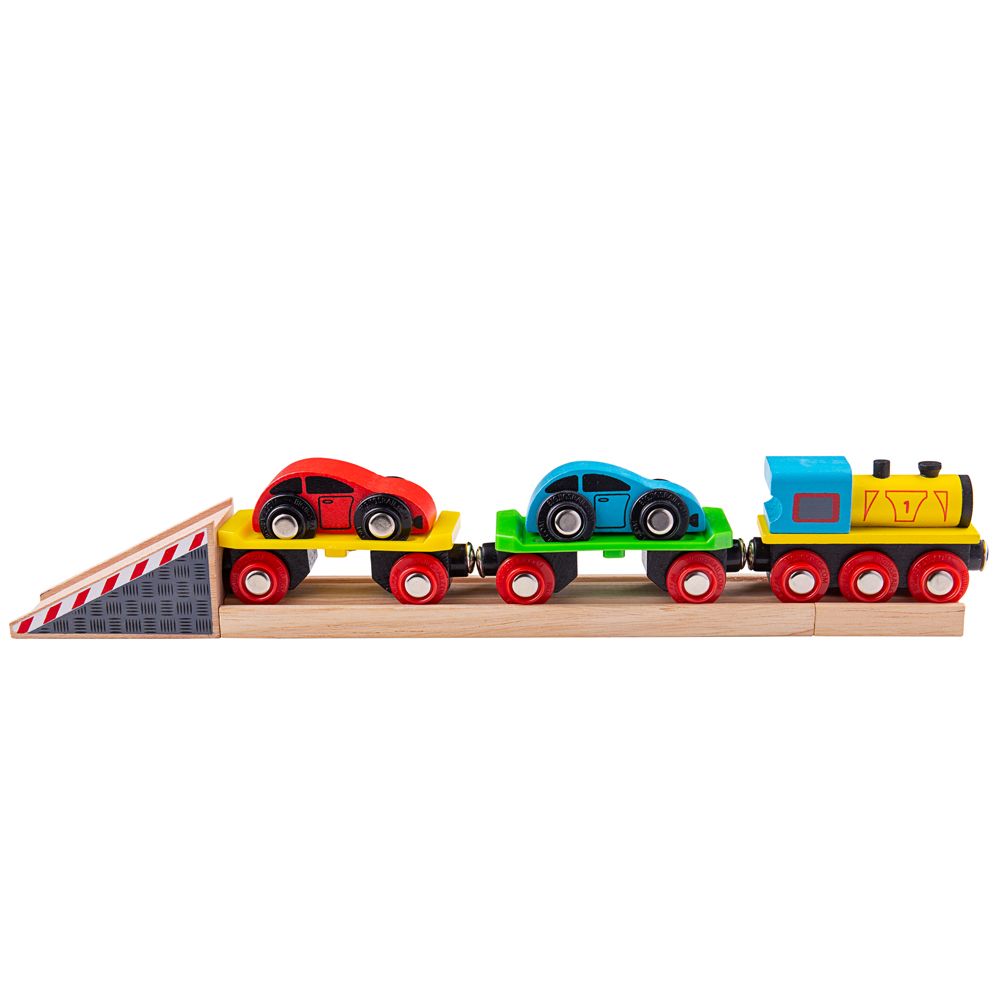 Levně Bigjigs Rail Nákladní vlak s auty a kolejemi
